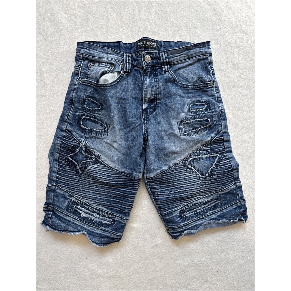 Victorious Men’s Distressed Jean Shorts Dark Indigo Wash